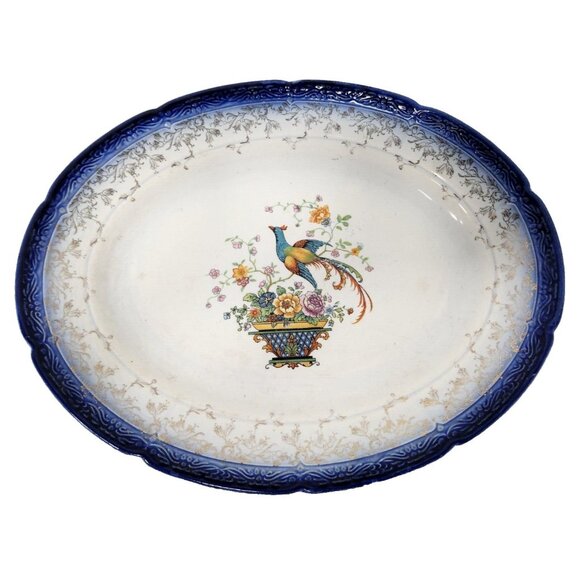 VTG Century by Salem Oval Porcelain 23 Karat Gold Peacock  Serving Plate Platter - Picture 1 of 8